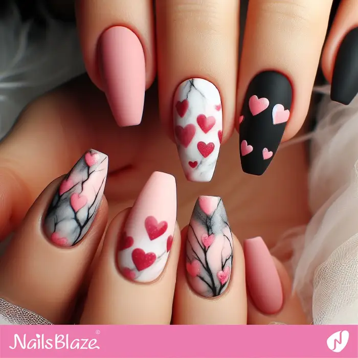Marble Nails with Hearts for February 14 | Valentine Nails - NB2147